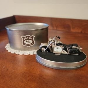 FOSSIL ♡ Like NEW Vintage Limited Edition-Timepiece Motorcycle Desk Clock w/Tin